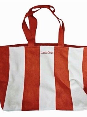 Lancôme Reddish/orange and White Striped Canvas Tote Bag NWT